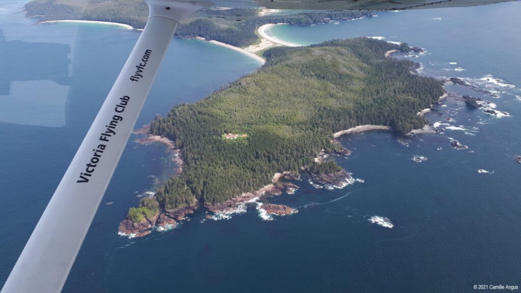 Rounding Cape Scott in a 30° bank at 2500 feet