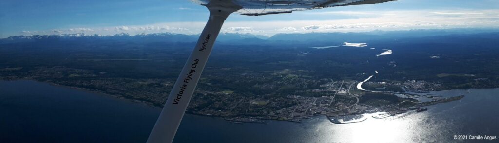 Panoramic view of Campbell River from a Cessna 172 at 3500 feet